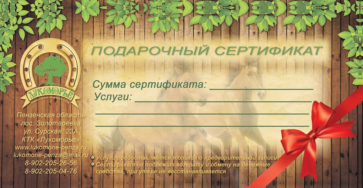 Подарочный сертификат КТК «Лукоморье»